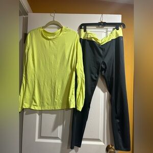 Danskin Now Bright Yellow Fitted Top and full length fitted grey leggings